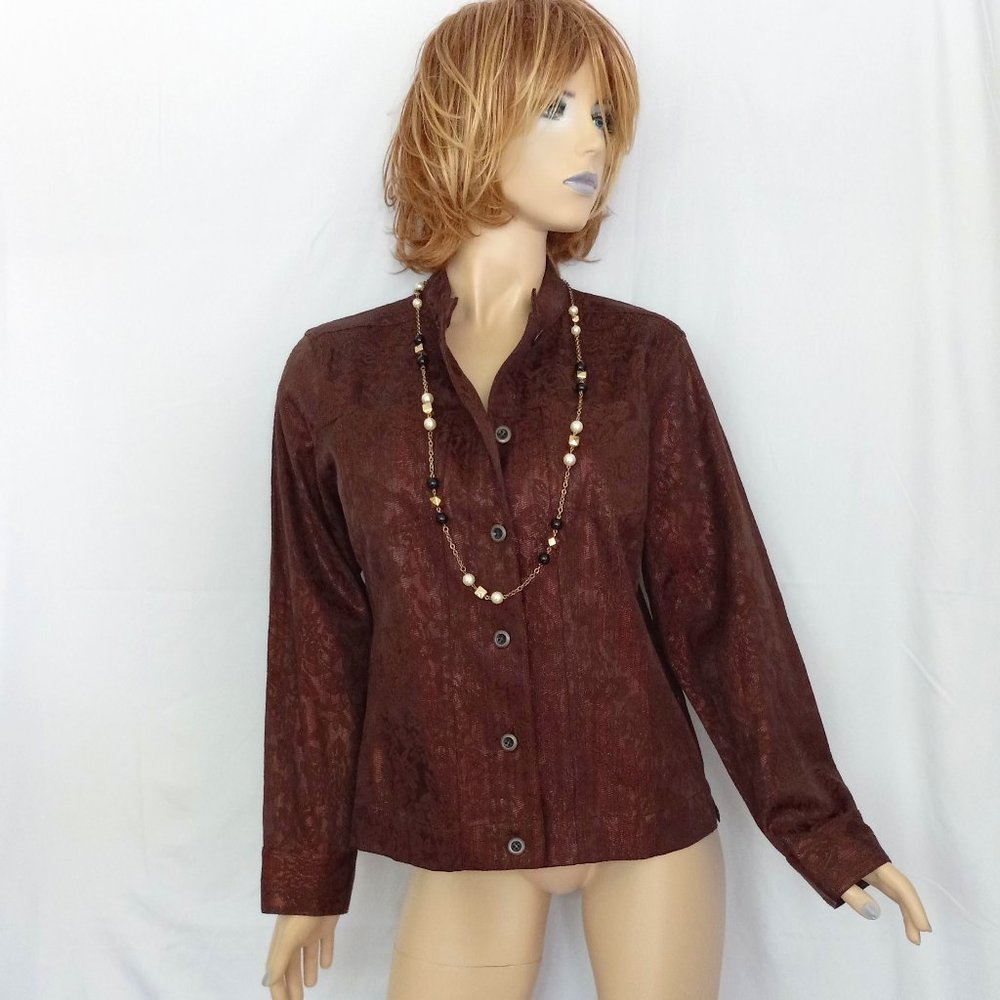 CHICO'S Brown/Bronze Button Down Jacket Coat Sz 2/L CHIC! - Picture 3 of 6